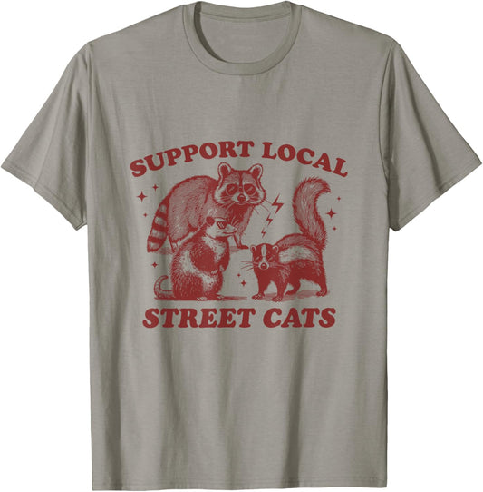 Support Local Street Cats Vintage Opossum Stinktier Waschbär T-Shirt - T-Shirt | Sand