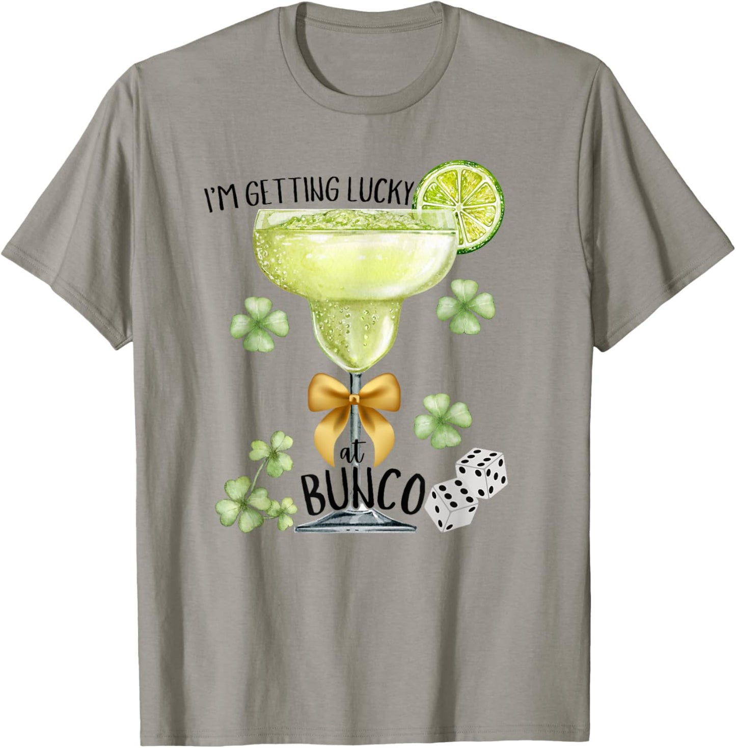 Bunco Babe St Patricks Day Shamrock Margarita Dice Matching T-Shirt - T-Shirt | Sand