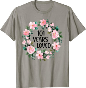 101 Years Loved Women Men 101 Years Old Cool 101st Birthday T-Shirt - T-Shirt | Sand