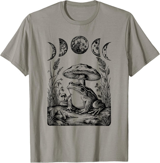 Cute Aesthetic Frog Mushroom Moon Witchy Vintage Cottagecore T-Shirt - T-Shirt | Sand
