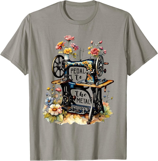 Funny Quilting Sewing Pedal To The Metal Sewing Machine T-Shirt - T-Shirt | Sand