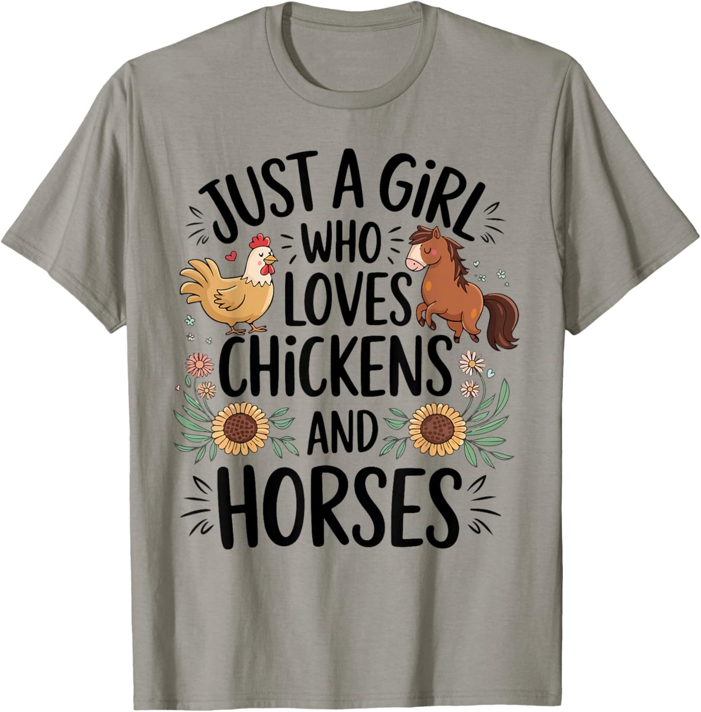 Just A Girl Who Loves Chicken & Horses Farming Farmer Women T-Shirt - T-Shirt | Sand