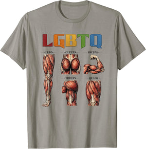 LGBTQ Legs Glutes Biceps Triceps Quads Gym Lover Workout T-Shirt - T-Shirt | Sand