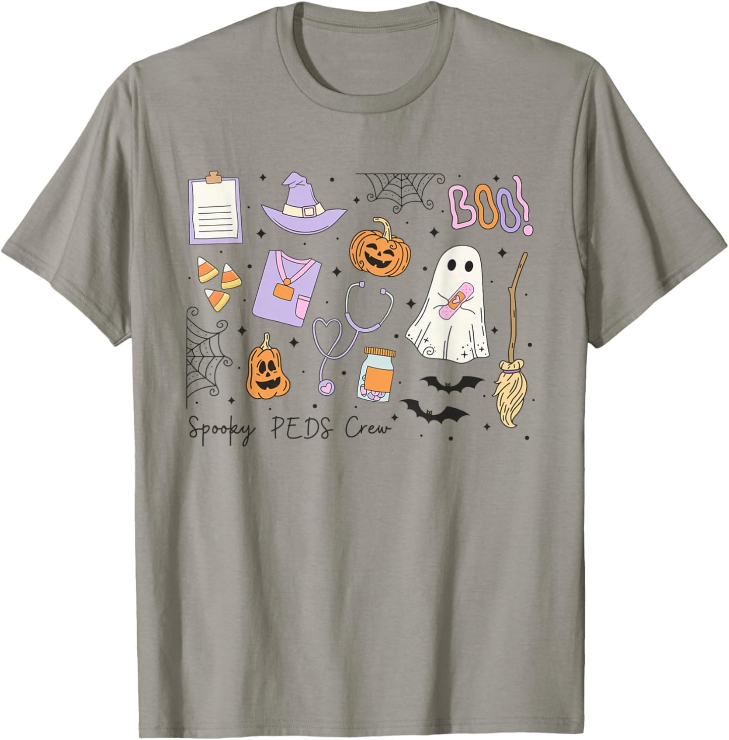 Spooky PEDS Crew Halloween Pumpkin Pediatrics Halloween T-Shirt - T-Shirt | Sand