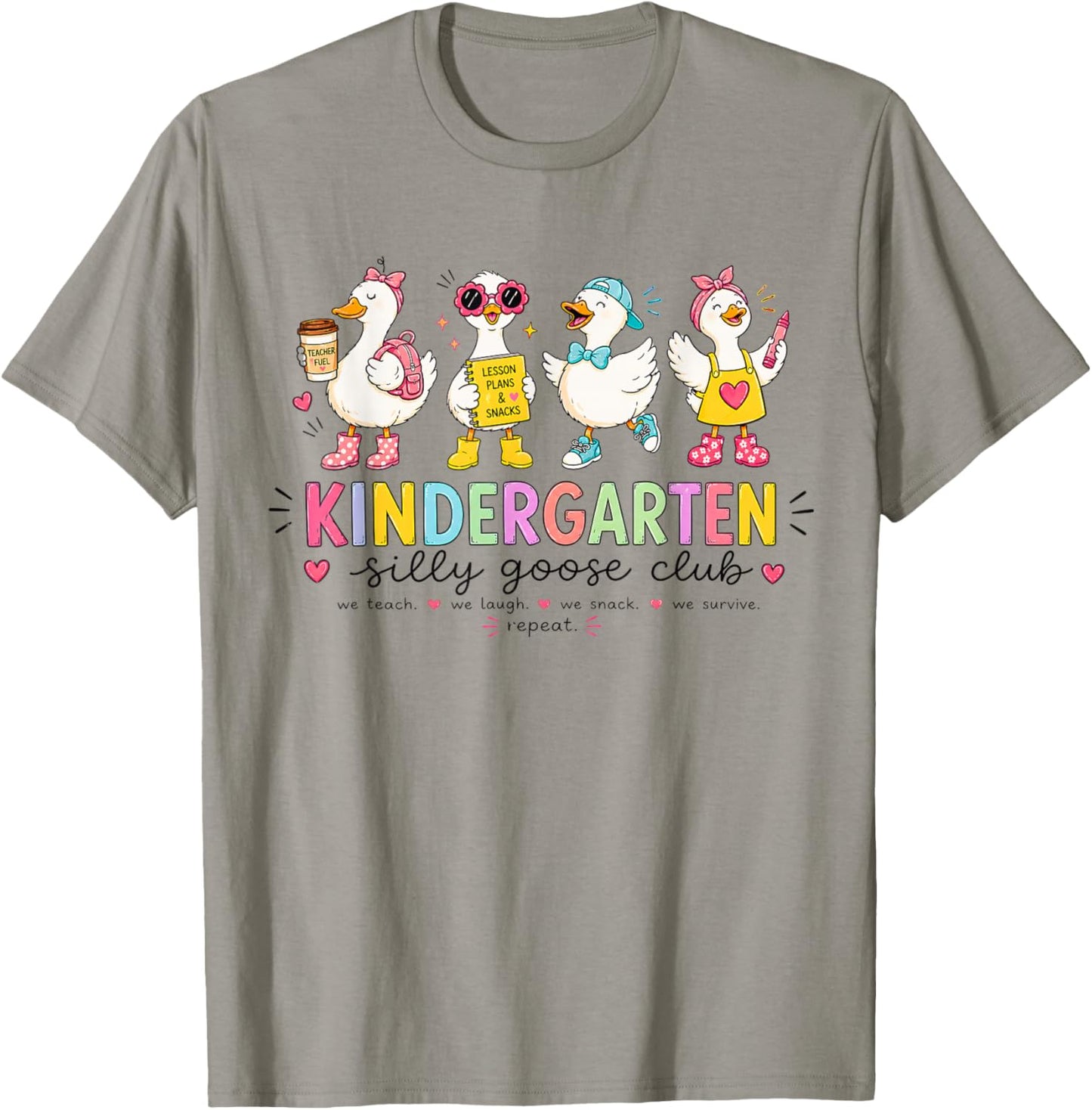 Kindergarten Goose Silly Teacher Funny Goose Back to School T-Shirt - T-Shirt | Sand