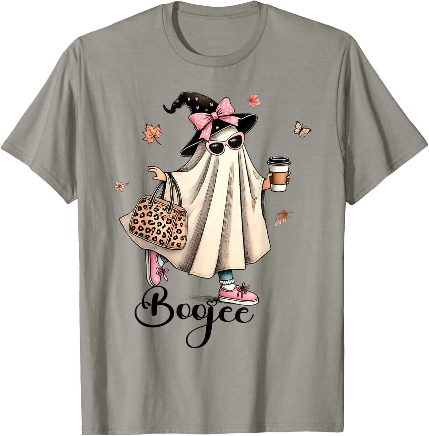 Boo Jee Ghost Ice Coffee Coquette Bow Halloween Women Girl T-Shirt - T-Shirt | Sand