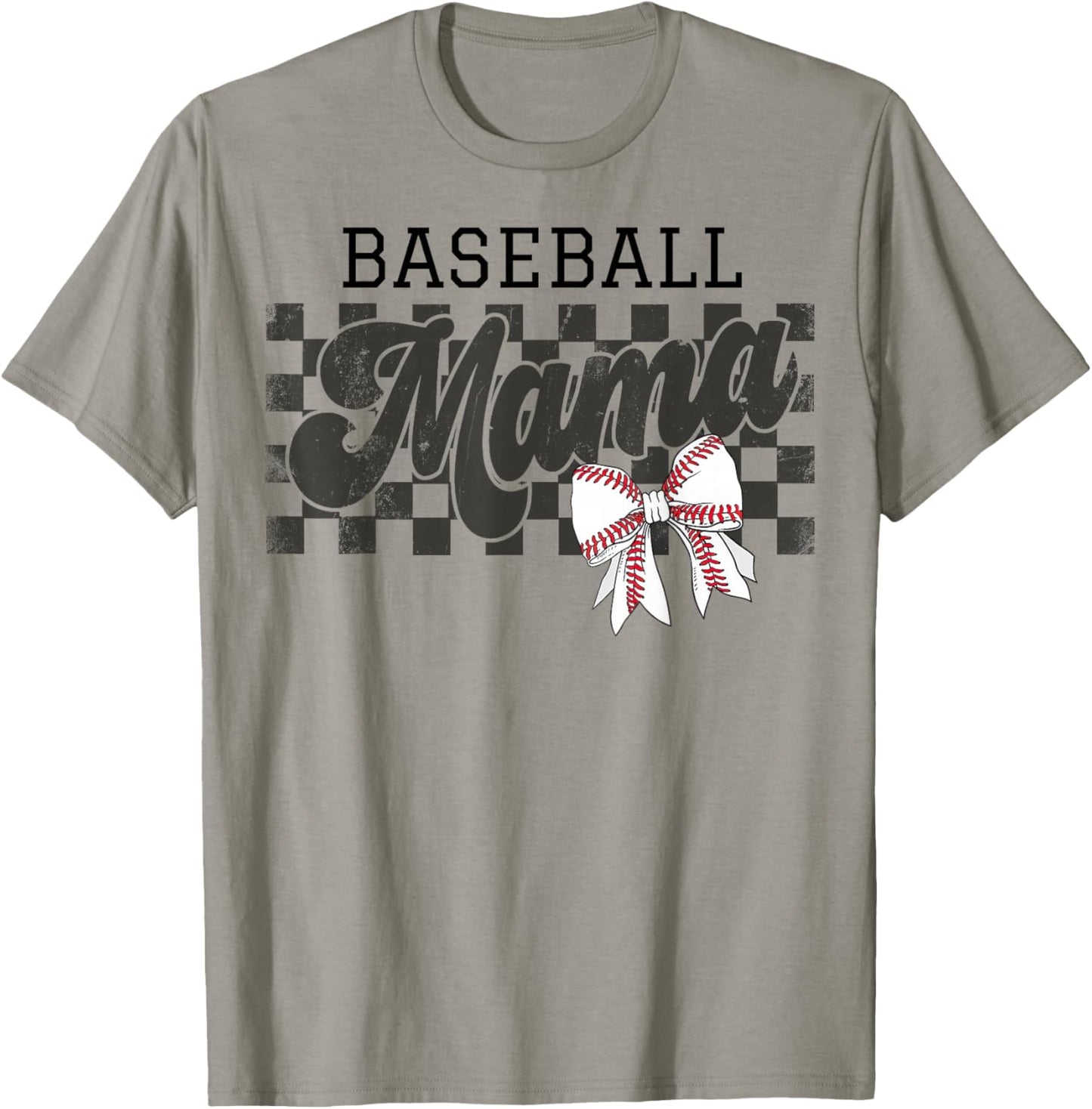 Retro Baseball Mama Checkered Baseball For Mom Mother's Day T-Shirt - T-Shirt | Sand