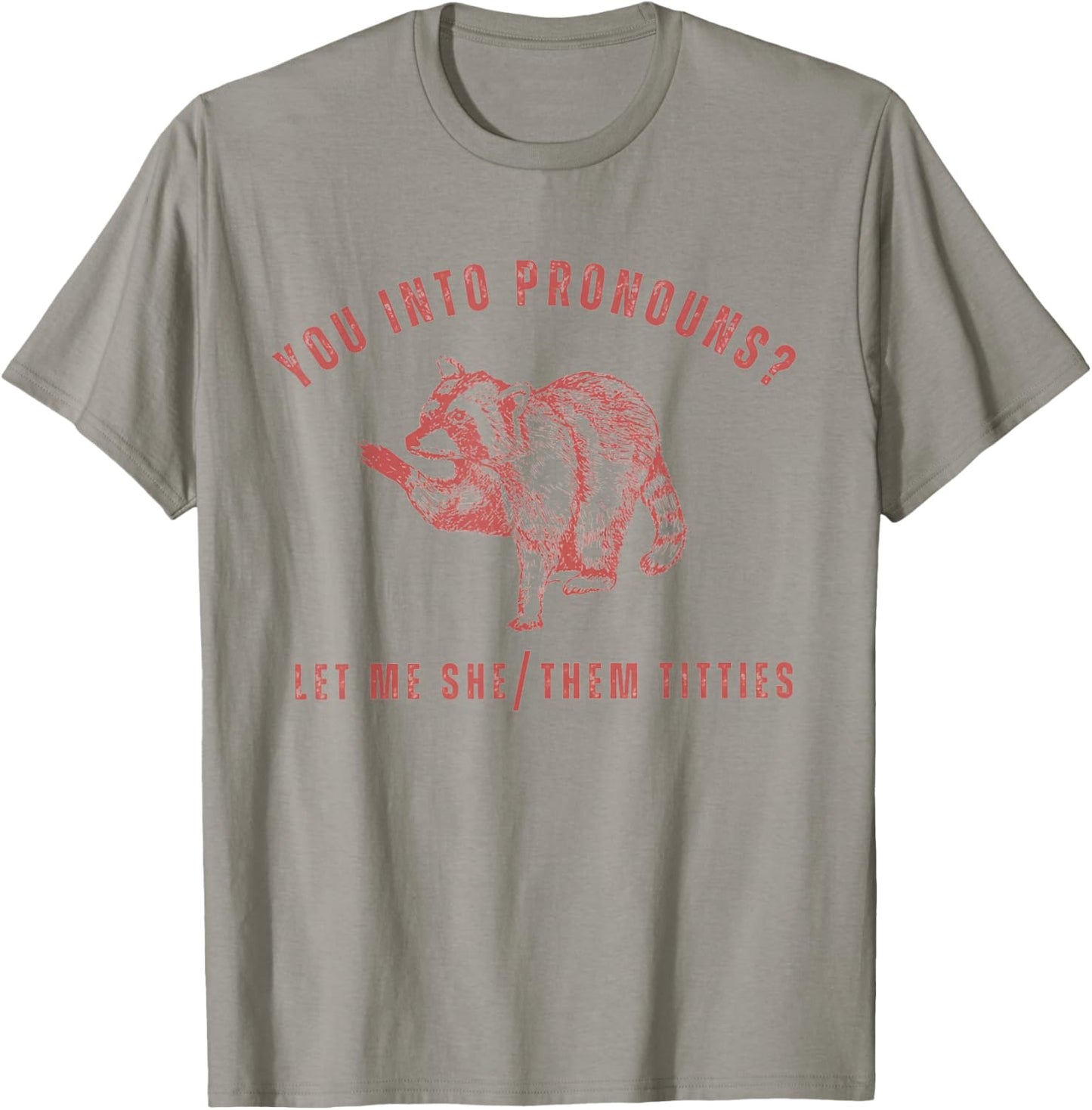 Retro Racoon You Into Pronouns Let Me She Them Titties T-Shirt - T-Shirt | Sand