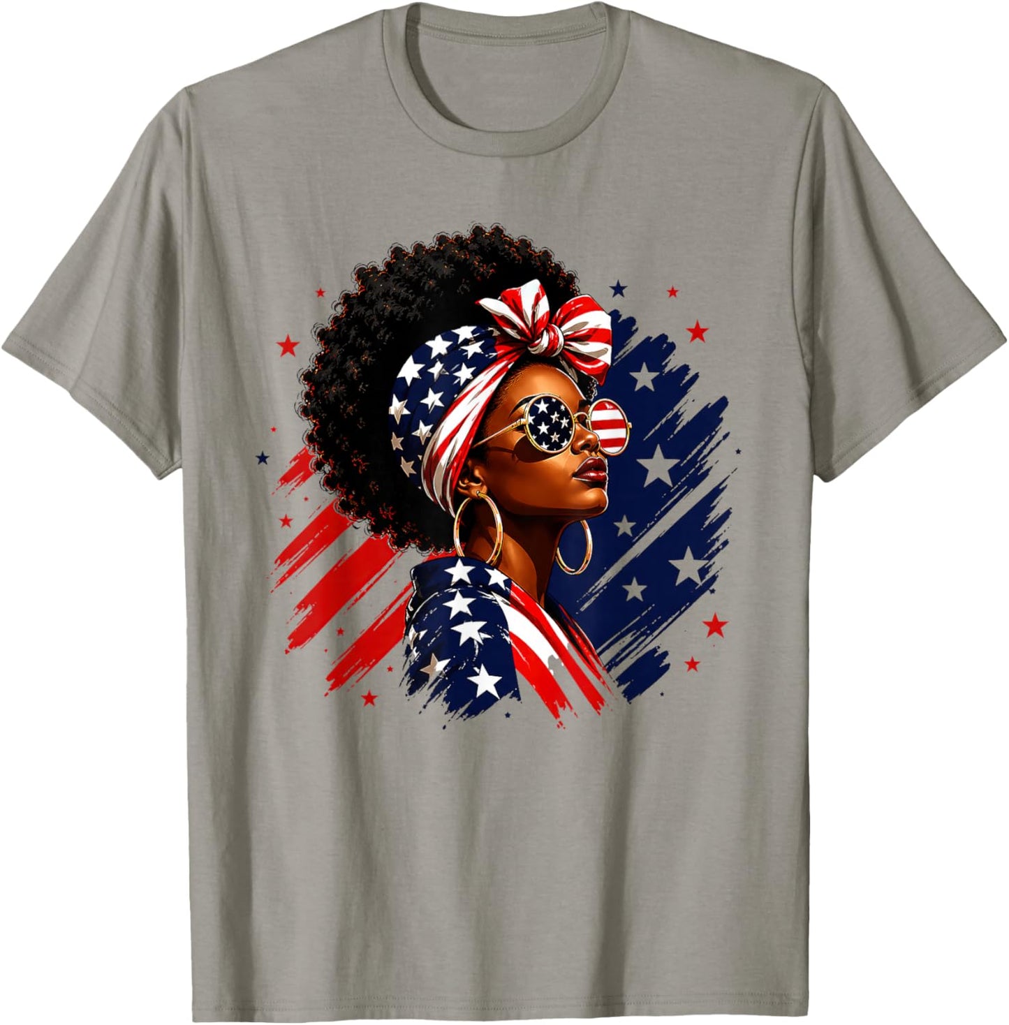 4th of July Black African American Women Afro Patriotic T-Shirt - T-Shirt | Sand