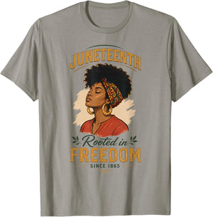 Juneteenth Rooted in Freedom Since 1865 Black Women Afro T-Shirt - T-Shirt | Sand