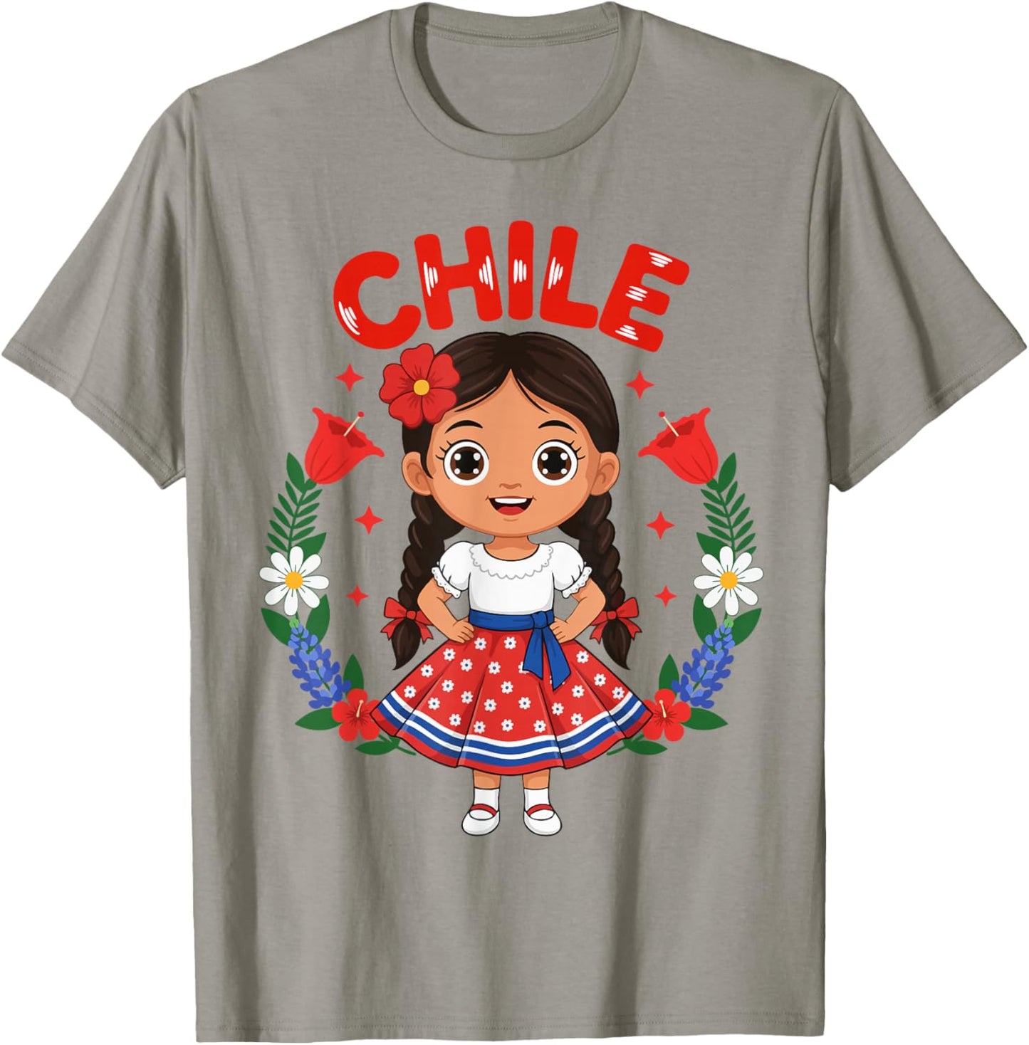 Chile Chilean Girl Traditional Dress Flowers Heritage T-Shirt - T-Shirt | Sand