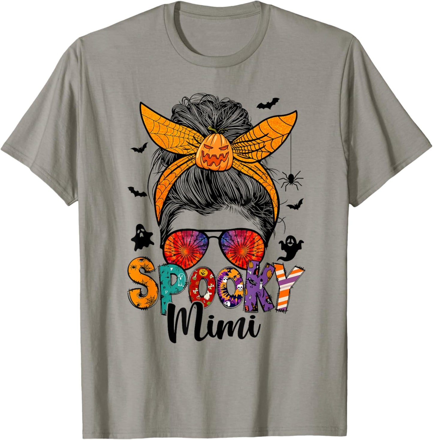 Spooky Mimi Messy Bun Grandma Pumpkin Halloween Pumpkin T-Shirt - T-Shirt | Sand