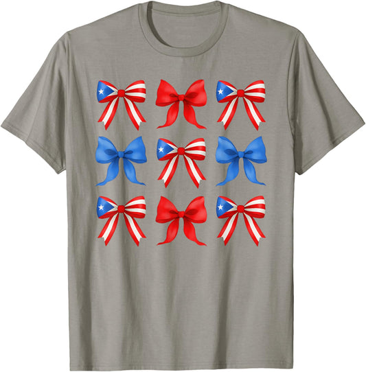 Puerto Rico Coquette Bow Puerto Rico Flag Ribbon Boricua T-Shirt - T-Shirt | Sand