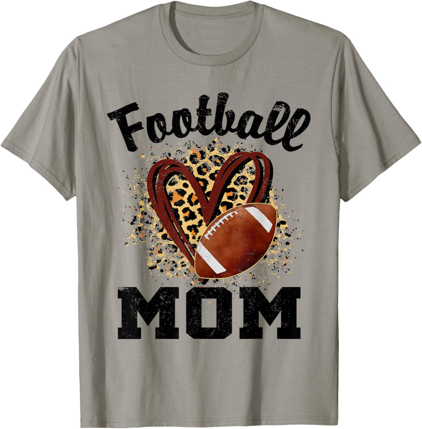 Football Mom Heart Leopard T-Shirt - T-Shirt | Sand