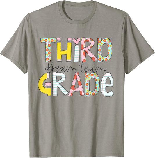 Retro Third Grade Dream Team Cute Pencil First Day of School T-Shirt - T-Shirt | Sand