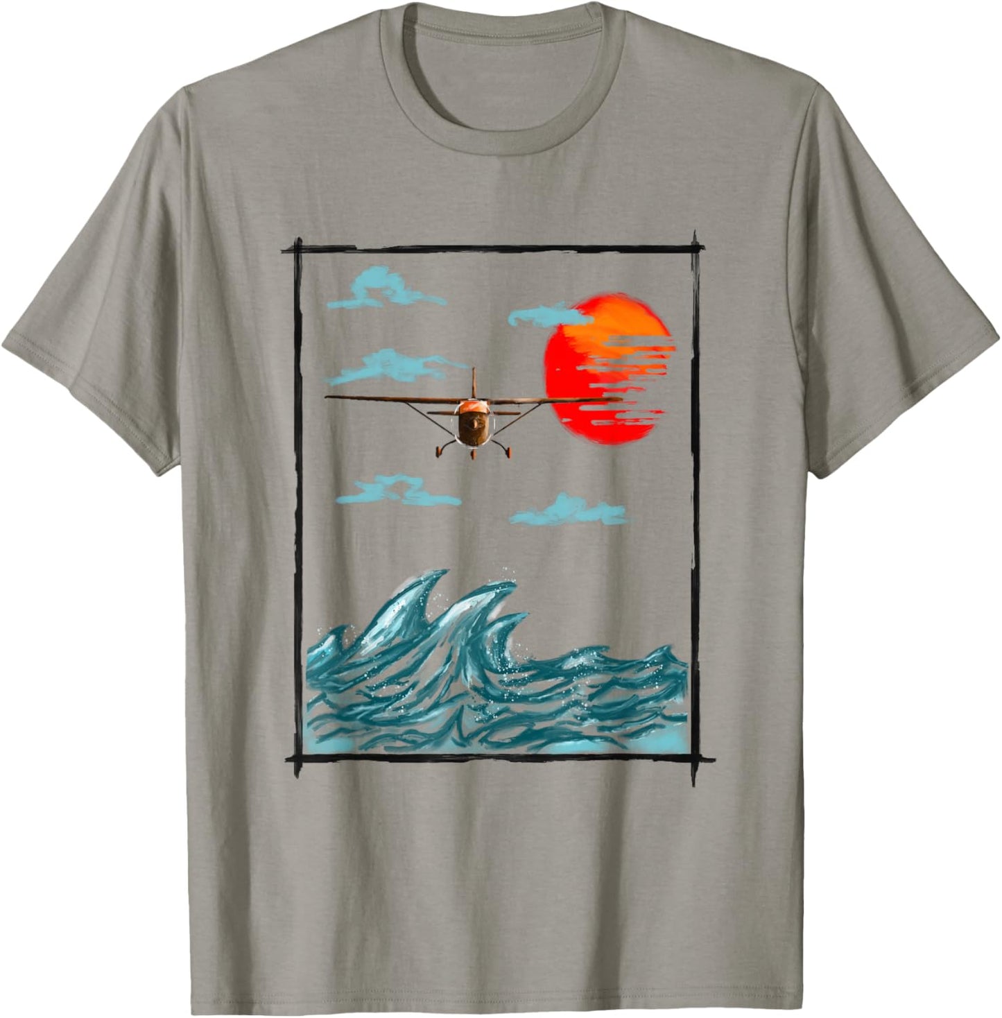 Airplane Lover Present Airplane Over Waves T-Shirt - T-Shirt | Sand