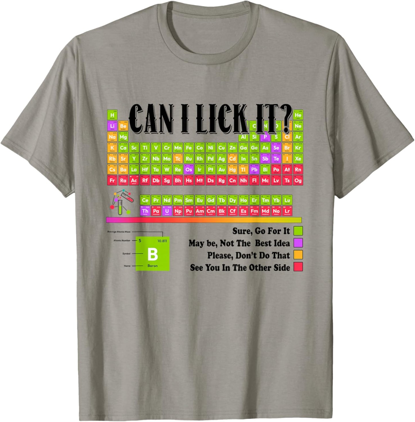 Can I Lick It Periodic Table Joke Chemistry Teacher Science T-Shirt - T-Shirt | Sand