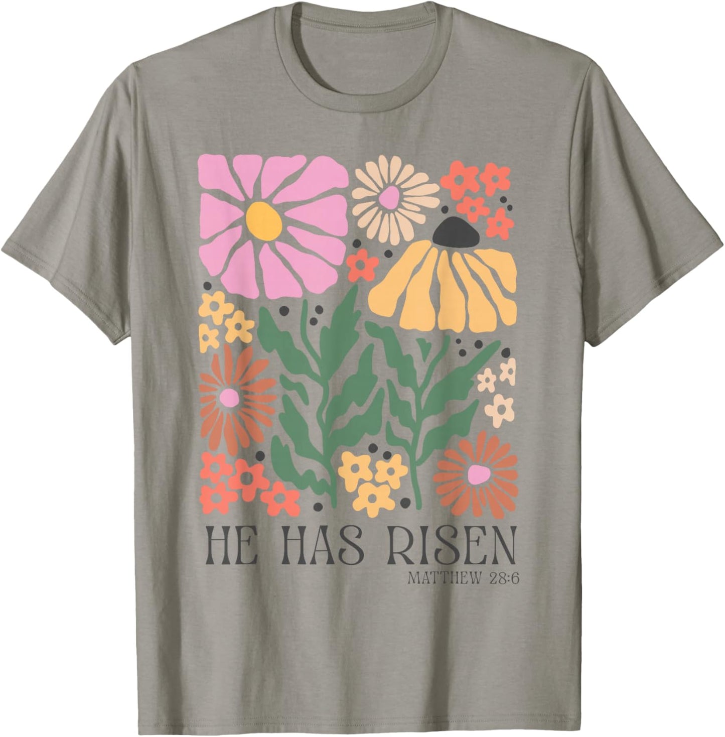 He Is Risen Christian Easter Jesus Happy Easter Floral T-Shirt - T-Shirt | Sand