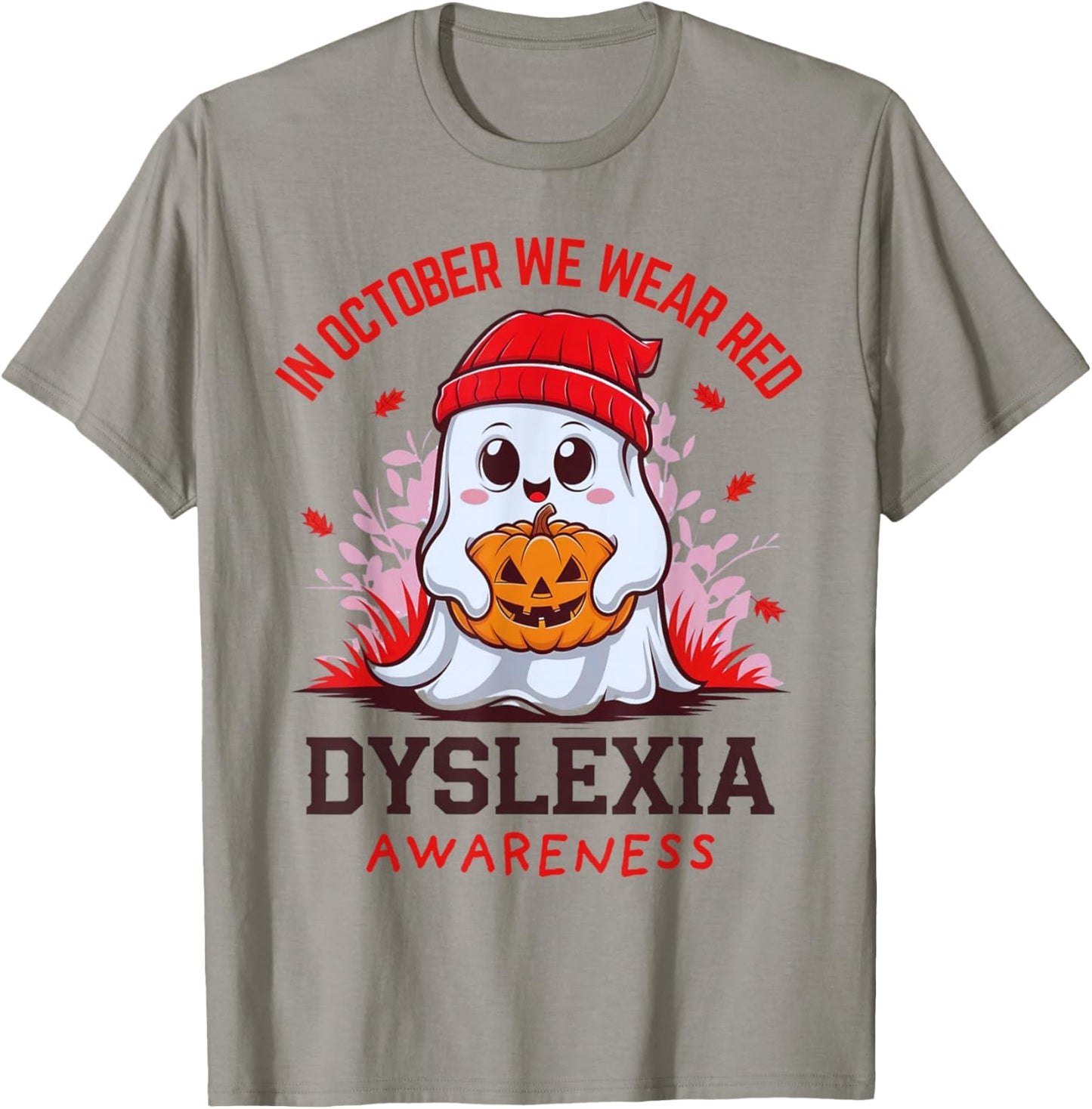 I Wear Red Dyslexia Awareness Month Dyslexia Halloween Ghost T-Shirt - T-Shirt | Sand