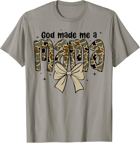 God made me a mama Mother Coquette Duck Camo Bow Retro T-Shirt - T-Shirt | Sand