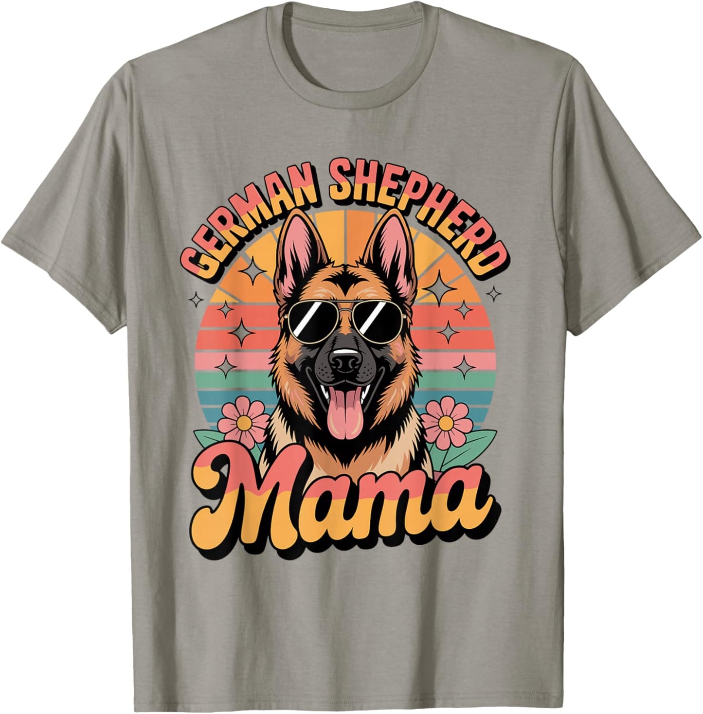 German Shepherd Dog Mama Floral Vintage 60s 70s Sunglasses T-Shirt - T-Shirt | Sand