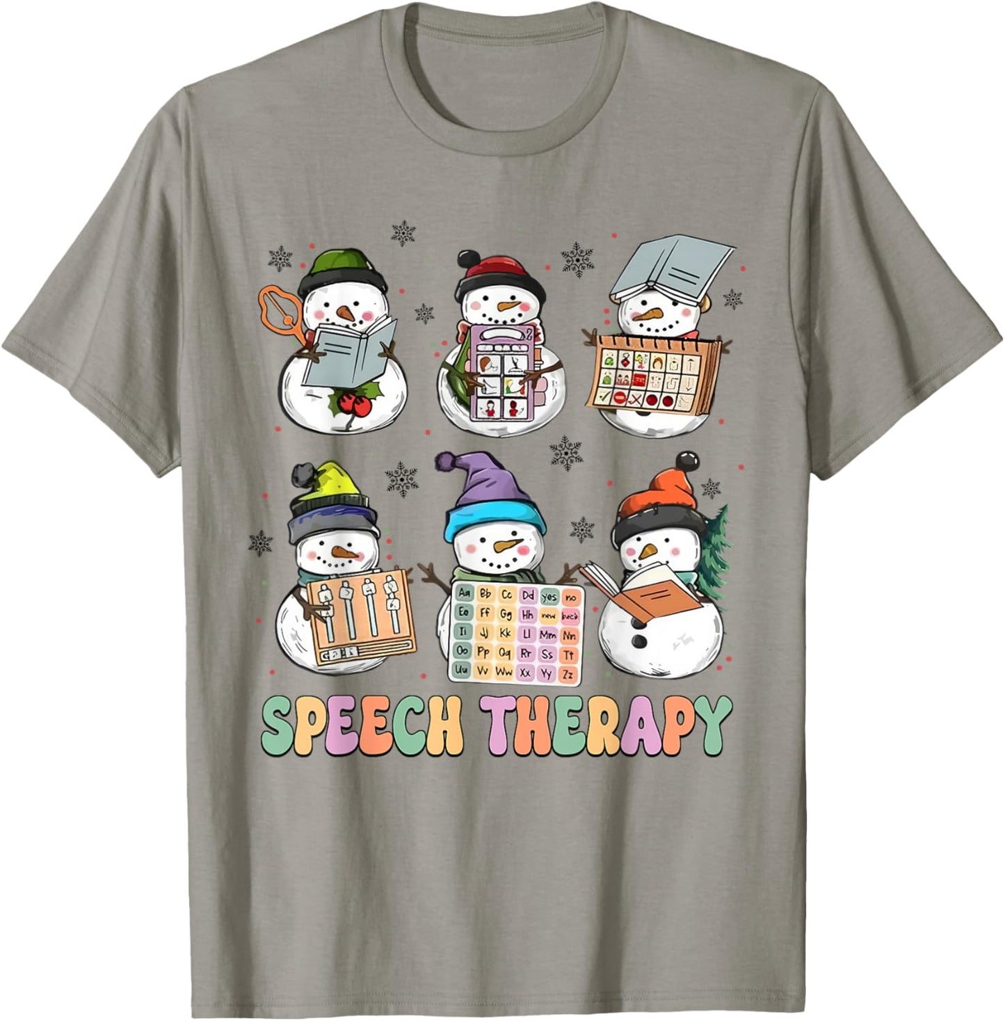 Cute Speech Therapy Christmas Snowman SLP Speech Pathologist T-Shirt - T-Shirt | Sand