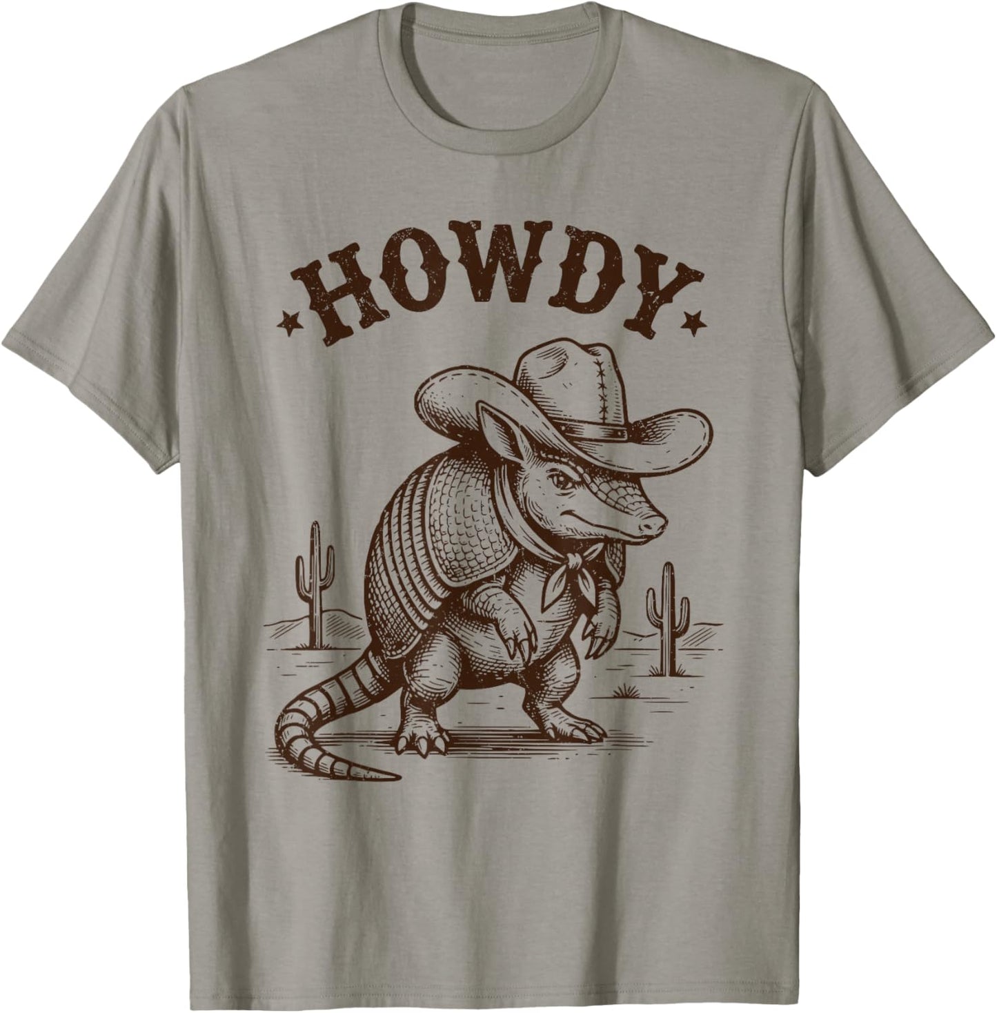 Cowboy Funny Armadillo Men Women Howdy Armadillo Western T-Shirt - T-Shirt | Sand