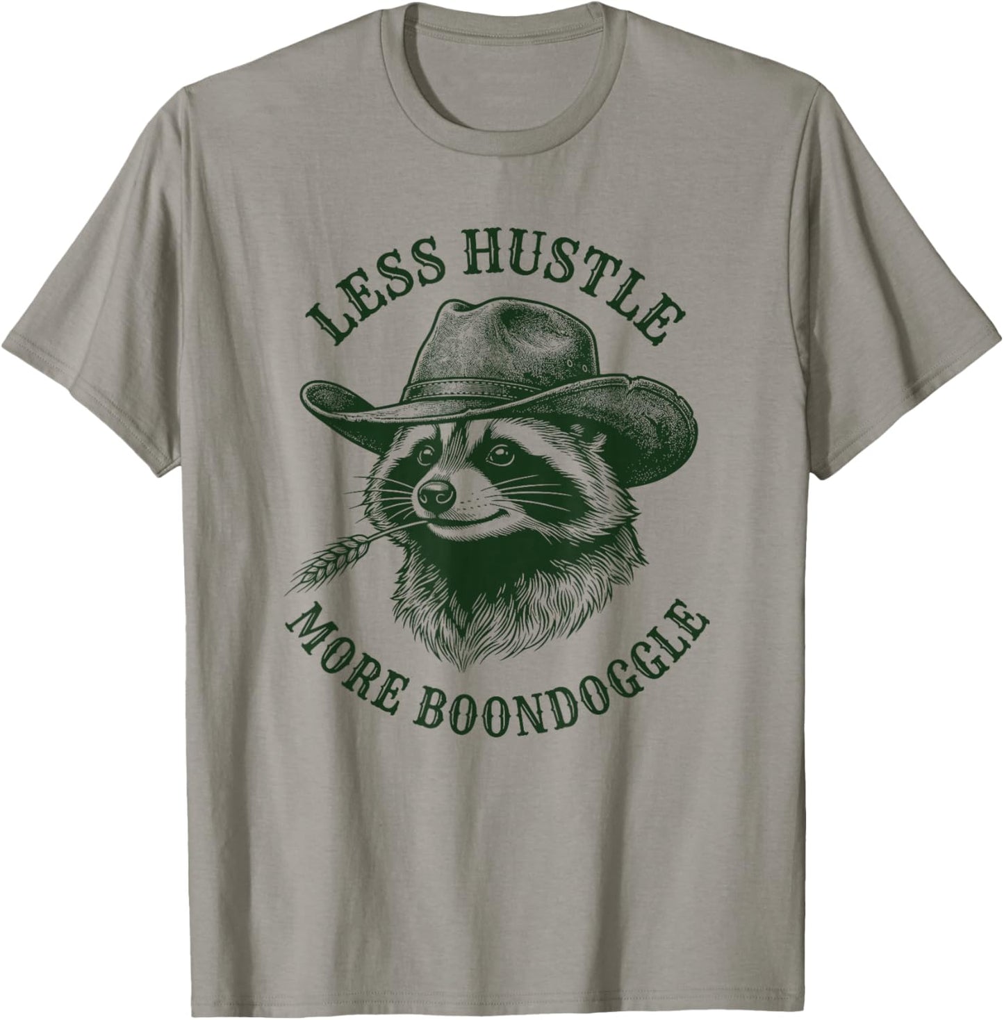 Less Hustle More Boondoggle Funny Cowboy Raccoon Vintage T-Shirt - T-Shirt | Sand