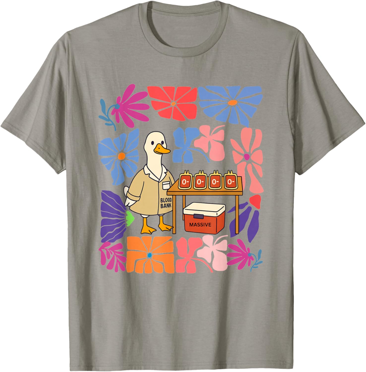 Retro Blood Bank Goose Flowers Transfusion Lab Week 2026 T-Shirt - T-Shirt | Sand