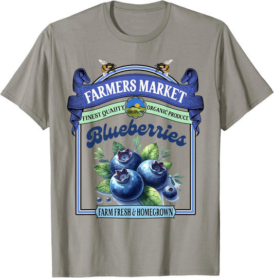 Farmers Market Fresh Gardening Farmers Market Blueberries T-Shirt - T-Shirt | Sand