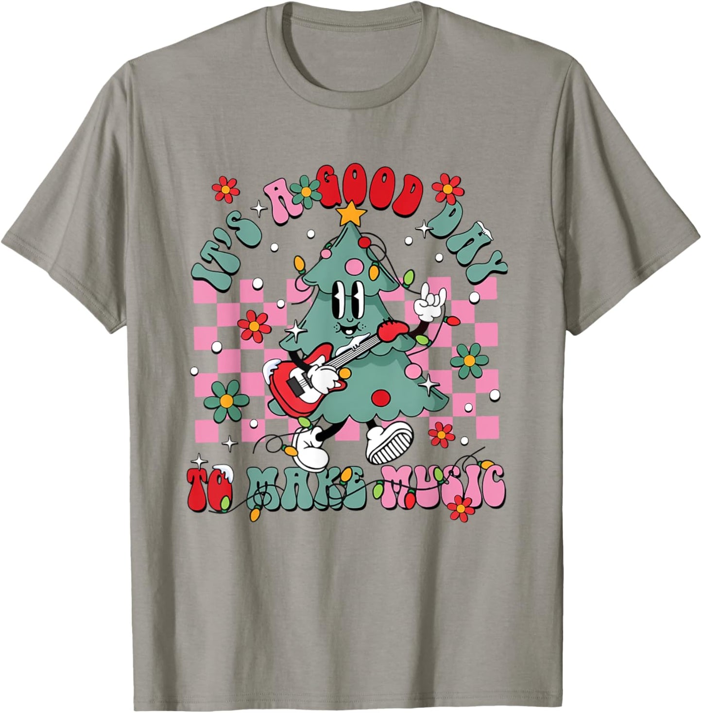 It's A Good Day To Make Music Retro Teacher Christmas Tree T-Shirt - T-Shirt | Sand