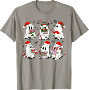 Funny Ghost Book Reading Christmas Books Lover Teacher Kids T-Shirt - T-Shirt | Sand