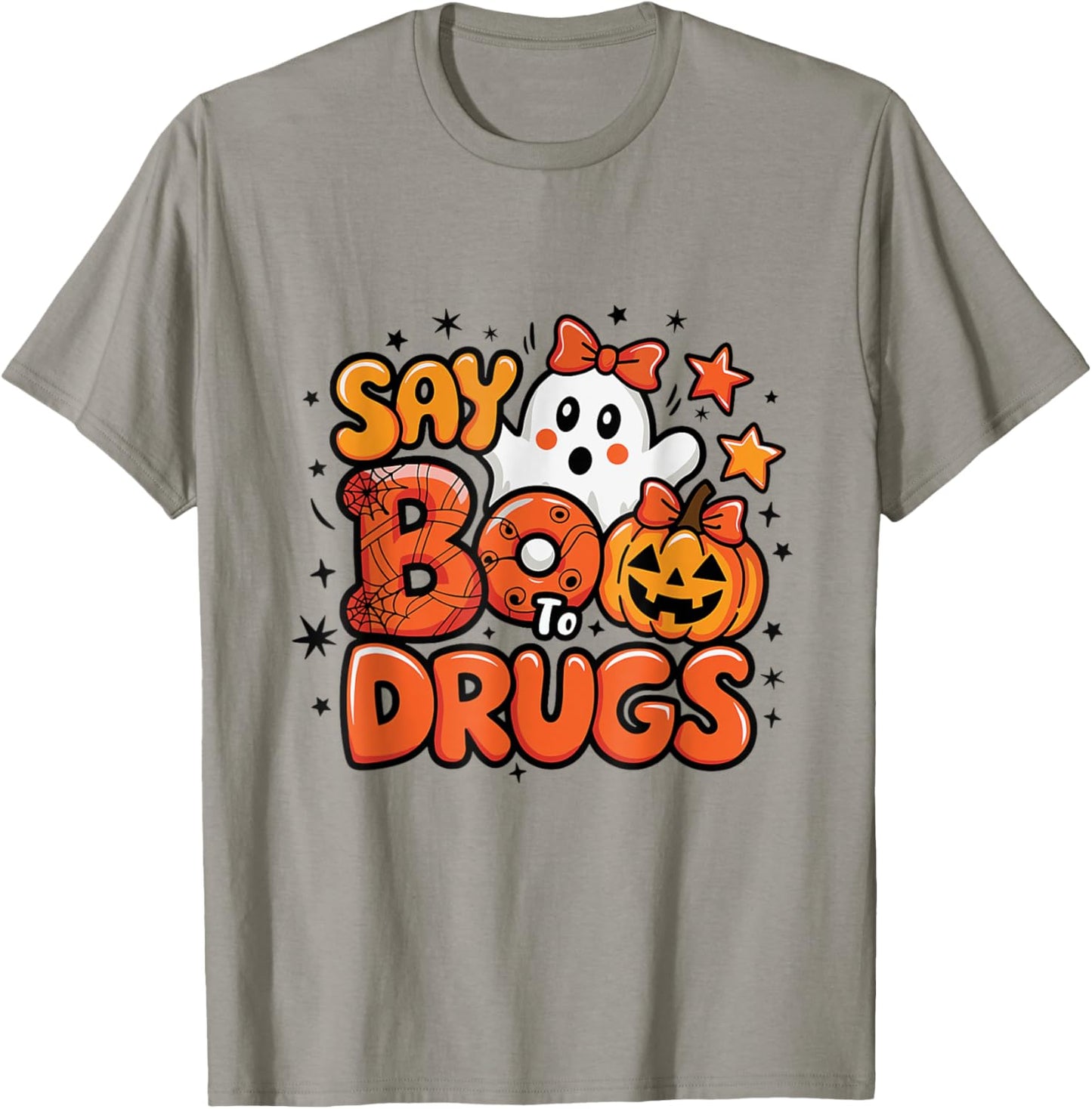 Say Boo Drug-Free Red Ribbon Ghost Halloween T-Shirt - T-Shirt | Sand