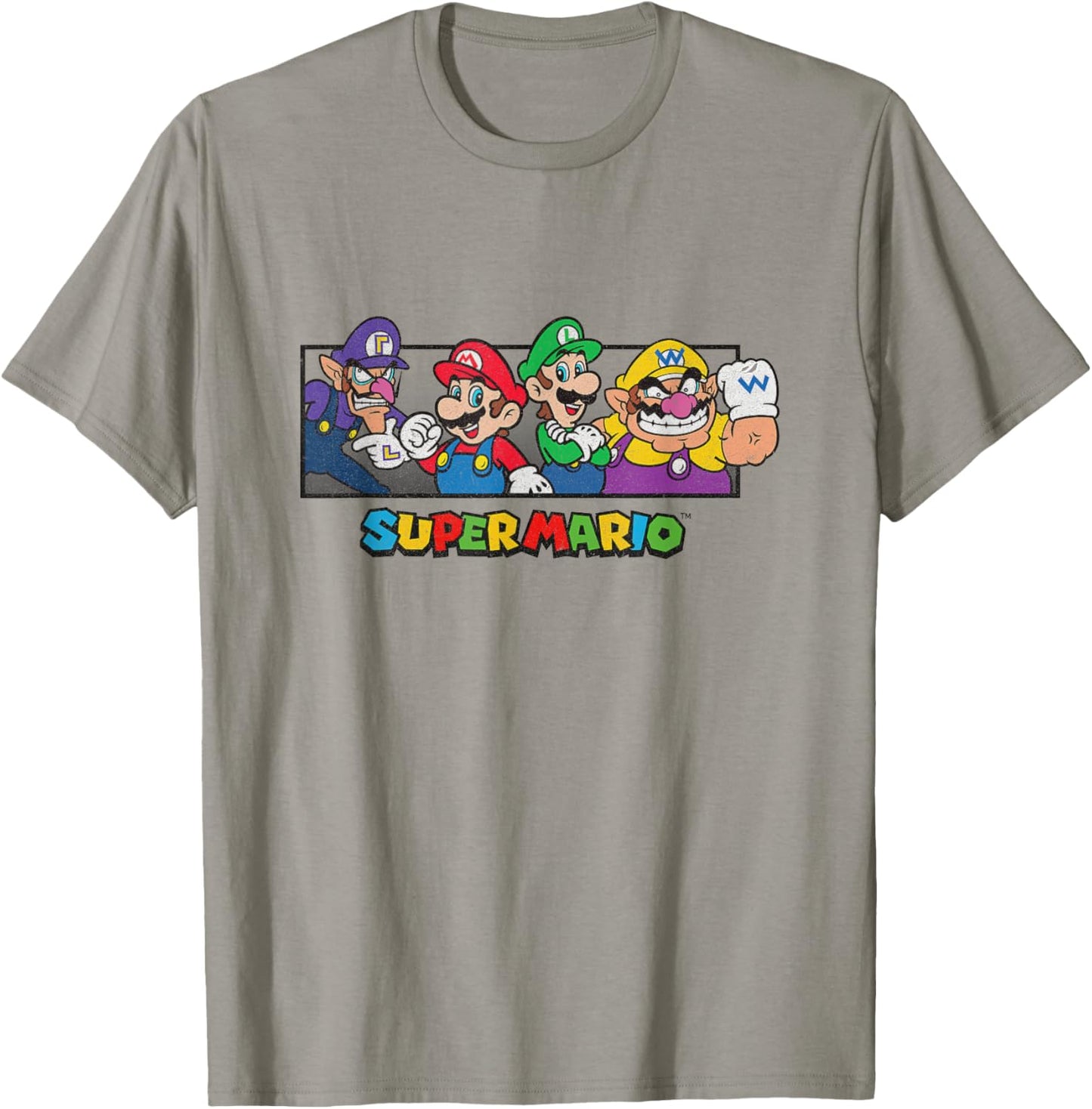 Super Mario Group Shot Mario Luigi Wario Waluigi Retro T-Shirt - T-Shirt | Sand