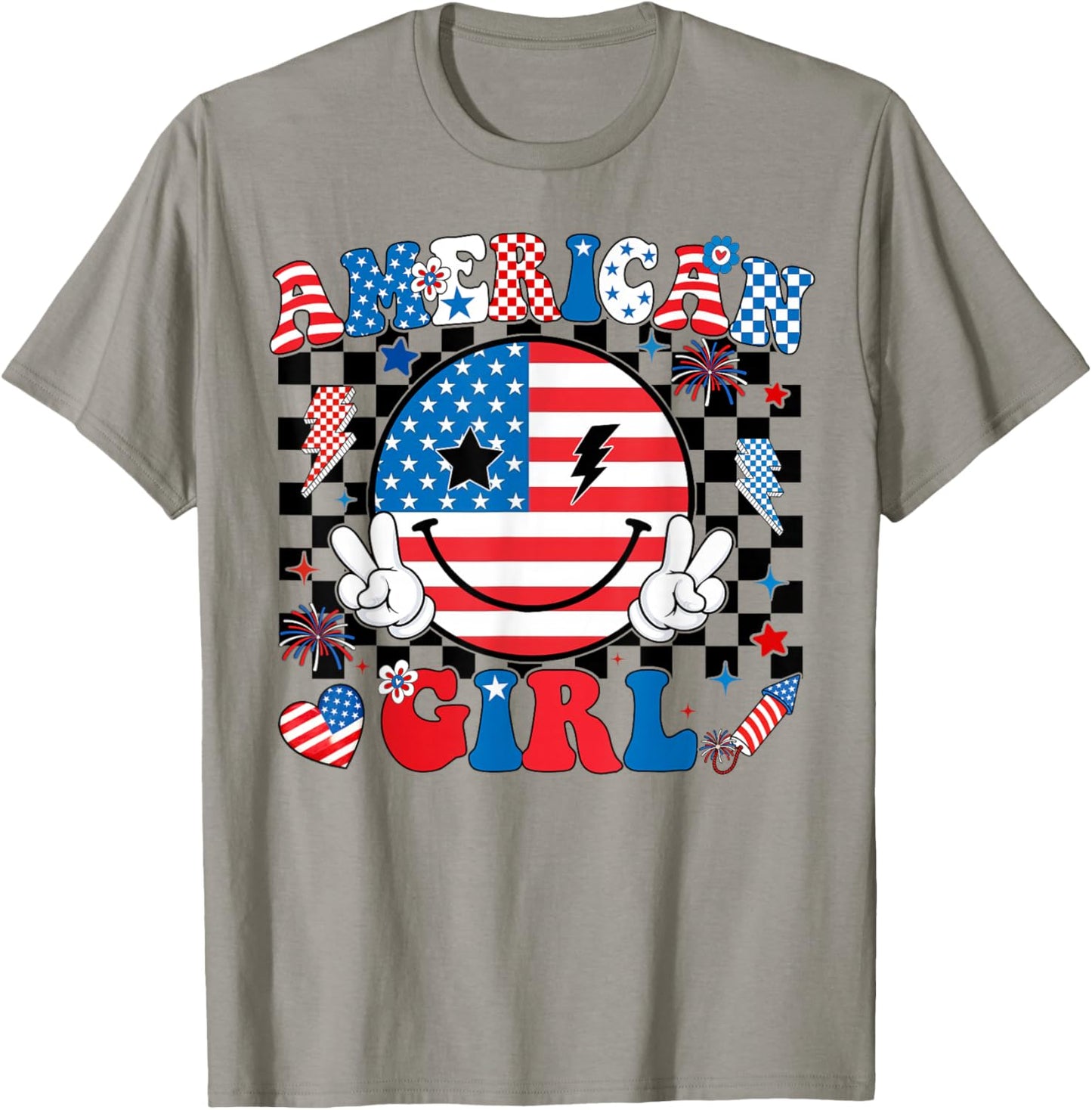 Groovy American Girl Smile Face 4th of July Shirts Women T-Shirt - T-Shirt | Sand