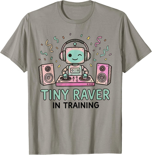 Tiny Raver in Training Funny Robot DJ Music T-Shirt - T-Shirt | Sand