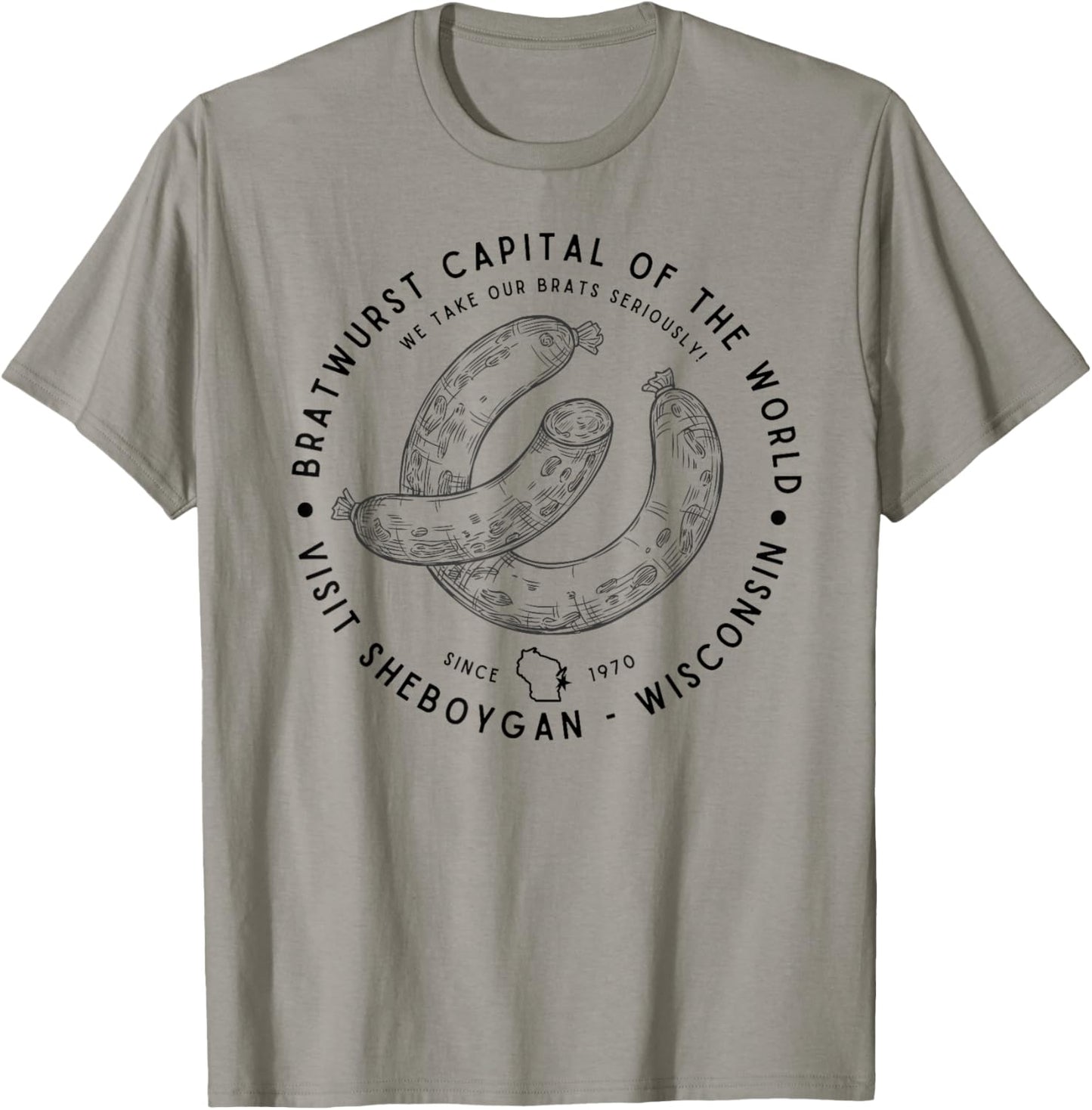 Visit Sheboygan Wisconsin - Bratwurst Capital - Foodie T-Shirt - T-Shirt | Sand