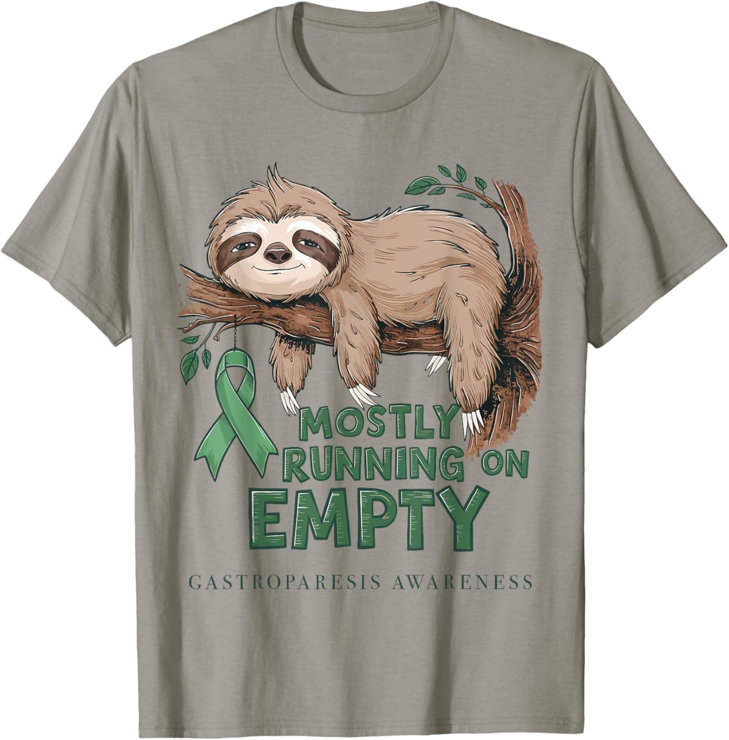 Mostly Running On Empty Gastroparesis Awareness Sloth T-Shirt - T-Shirt | Sand