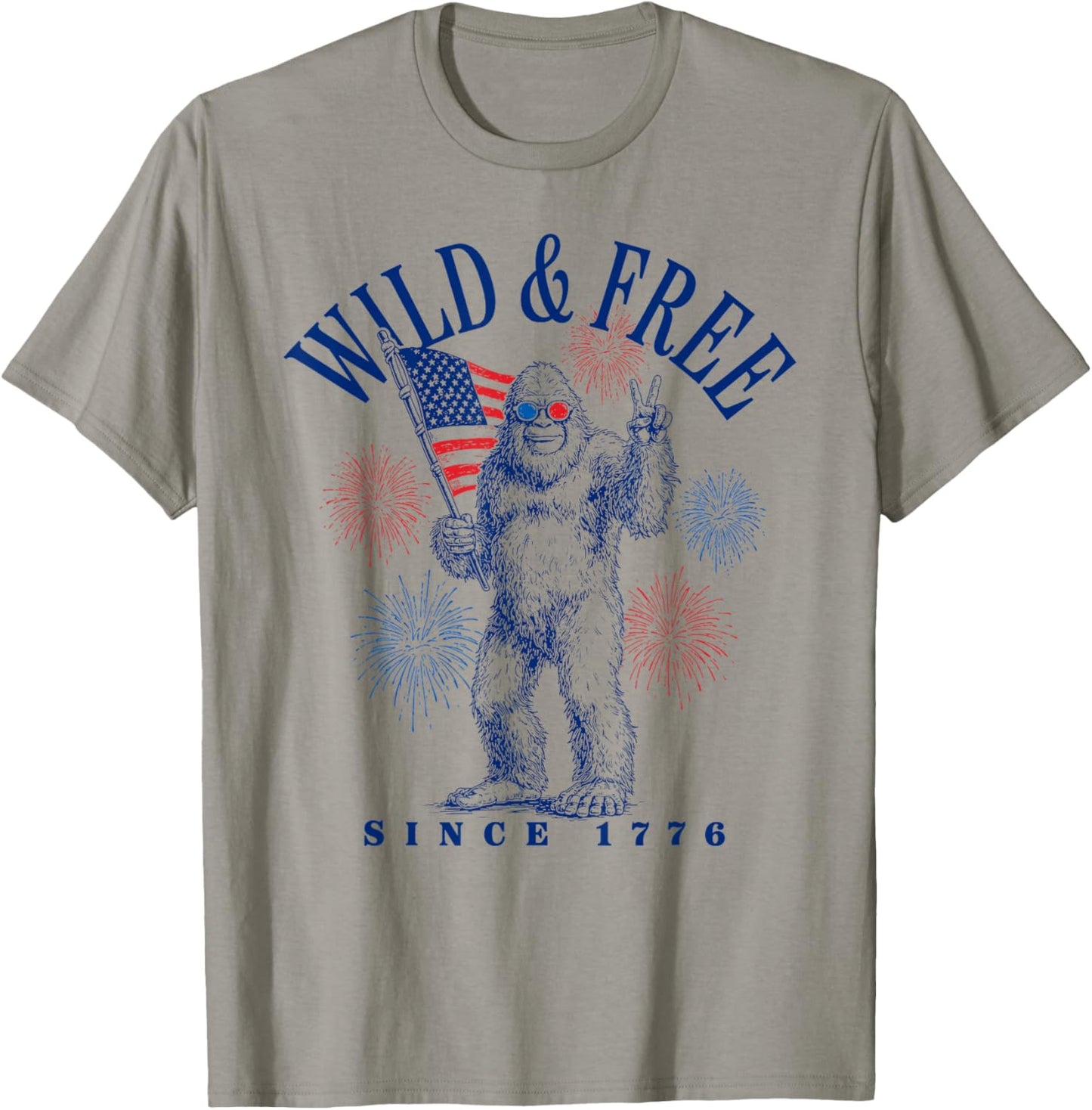 Patriotic Bigfoot Wild and Free Since 1776 T-Shirt - T-Shirt | Sand