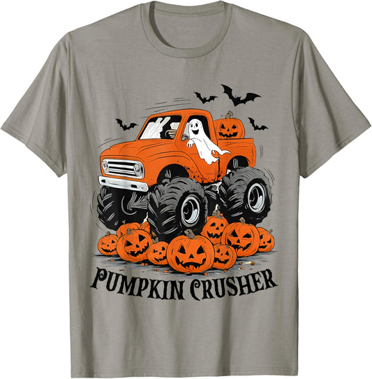 Kids Halloween Pumpkin Crusher Monster Truck Toddler Boys T-Shirt - T-Shirt | Sand