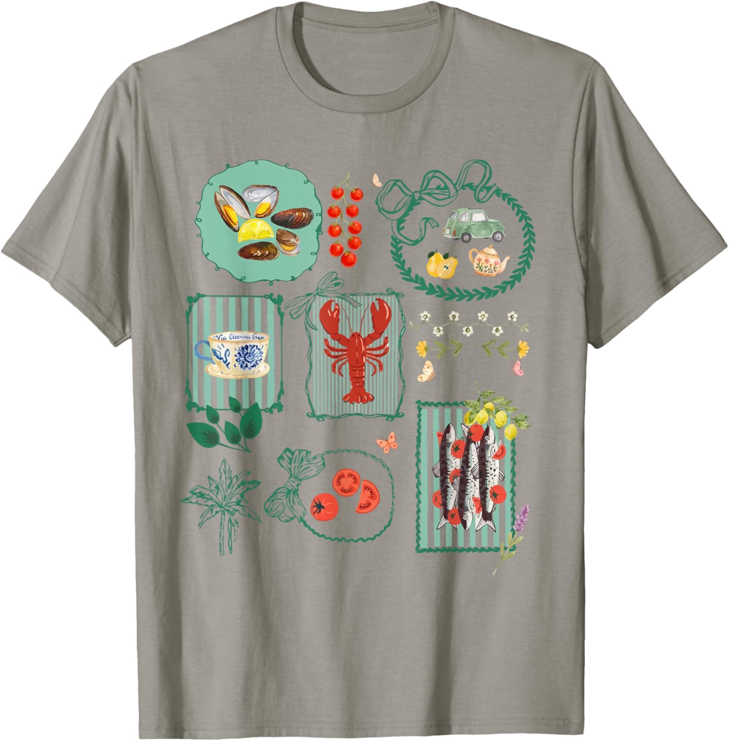 Italian Summer Scrapbook Limoncello Seafood Coastal Vibes T-Shirt - T-Shirt | Sand