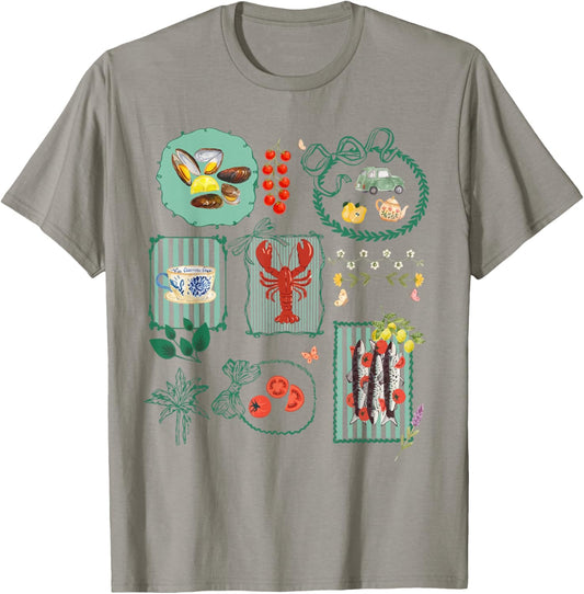 Italian Summer Scrapbook Limoncello Seafood Coastal Vibes T-Shirt - T-Shirt | Sand