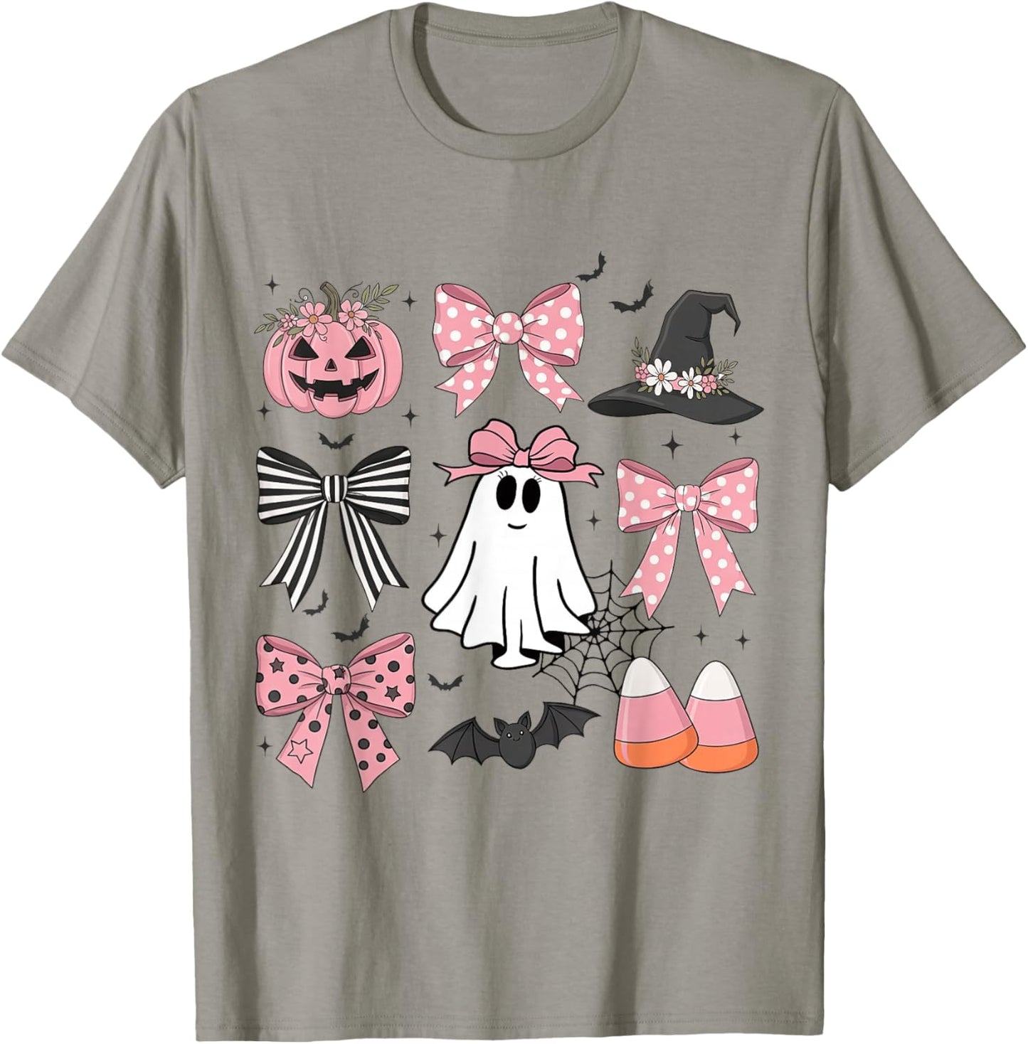Girly Boo Ghost Halloween Coquette Bow Pumpkin Spooky Season T-Shirt - T-Shirt | Sand