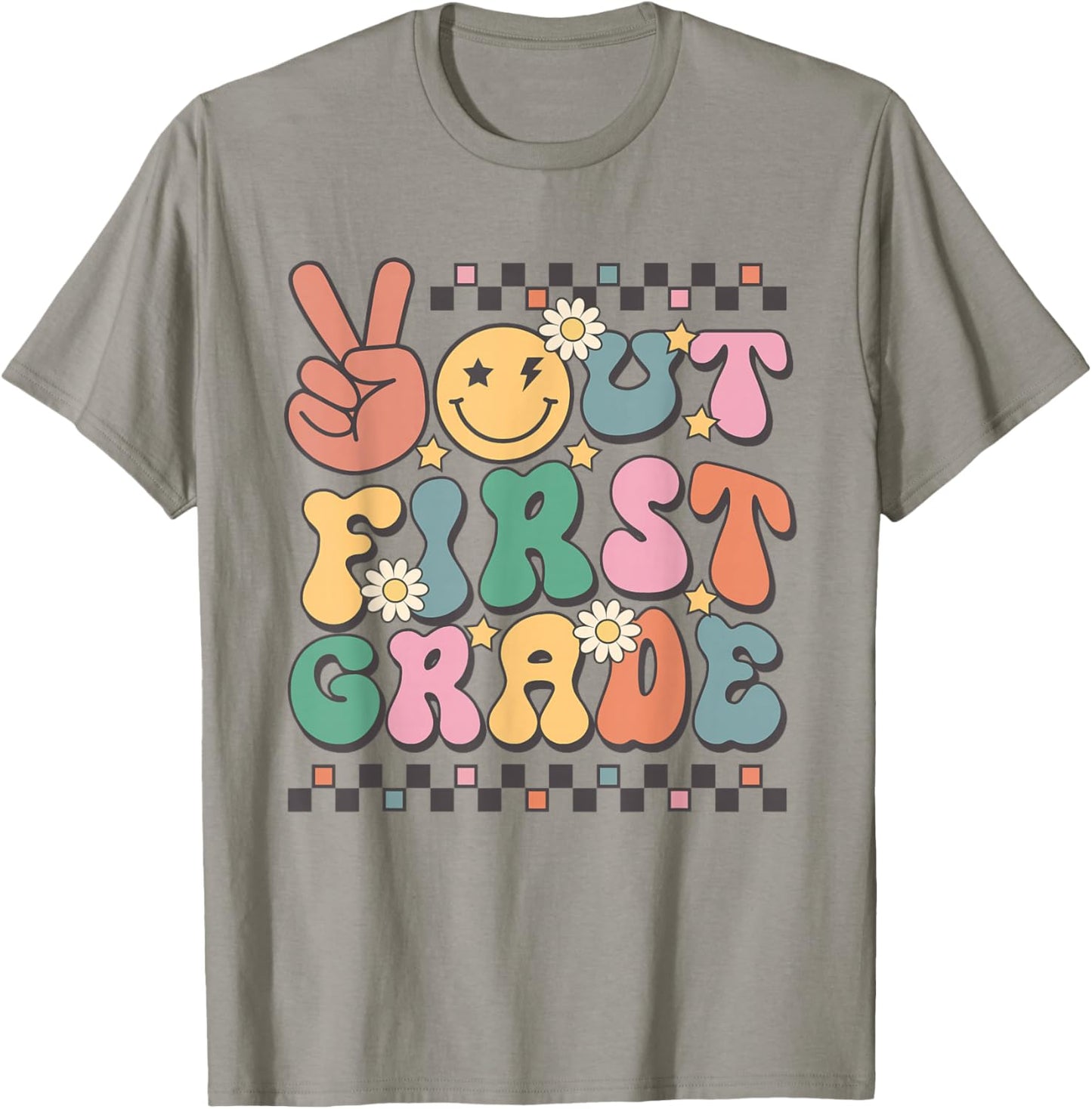Last Day Of 1st Grade Smile Face Peace Out First Grade T-Shirt - T-Shirt | Sand
