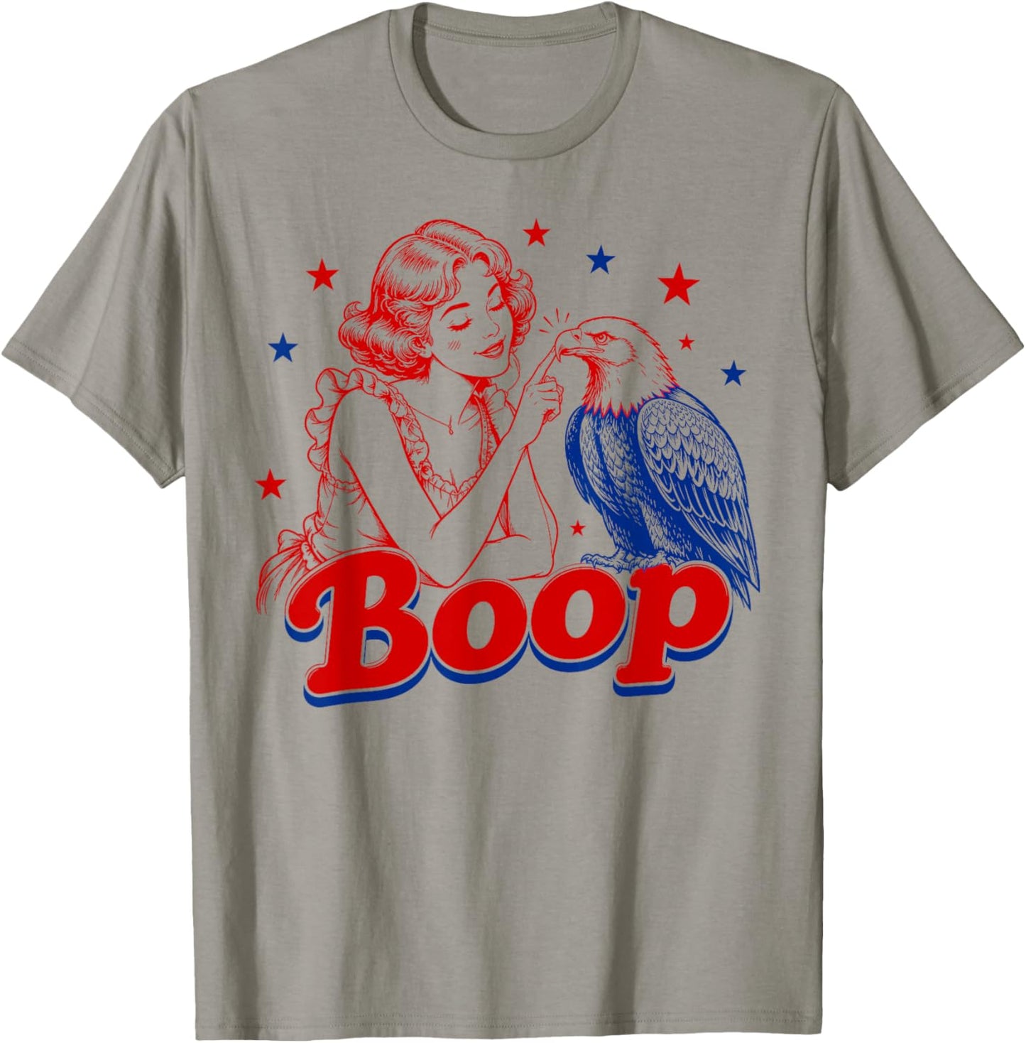 Boop Statue of Liberty and Eagle Funny Patriotic Retro Art T-Shirt - T-Shirt | Sand