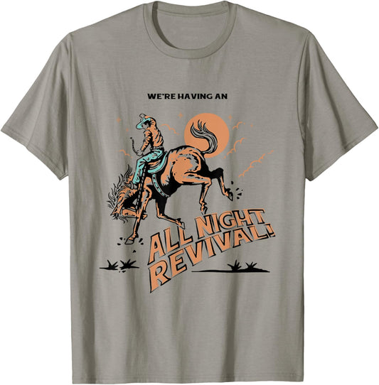 All Night Revival Cowboy Country Retro T-Shirt - T-Shirt | Sand