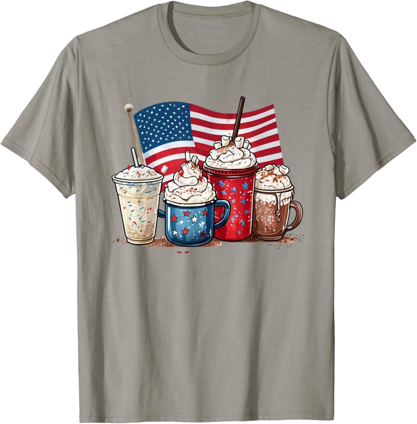July 4th Coffee Ice Mocha With Whipped Cream American Flag T-Shirt - T-Shirt | Sand