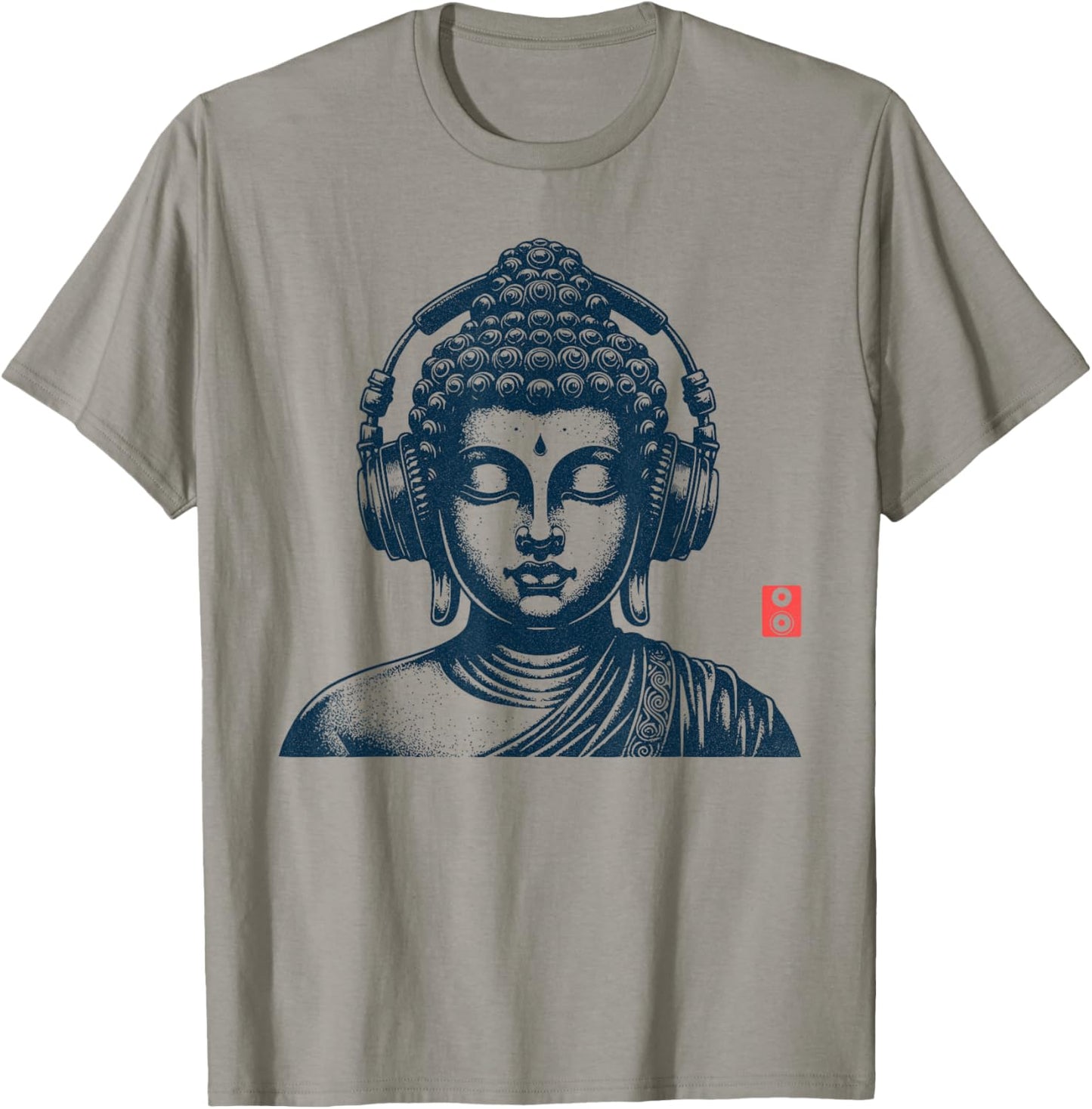 Buddha Wearing Headphones Vintage Retro Grey , -Adult, Short Sleeve, Music, Buddha, Relax T-Shirt - T-Shirt | Sand