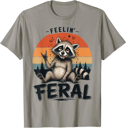 Vintage Feelin Feral Raccoon Men Women Toddler Funny Raccoon T-Shirt - T-Shirt | Sand