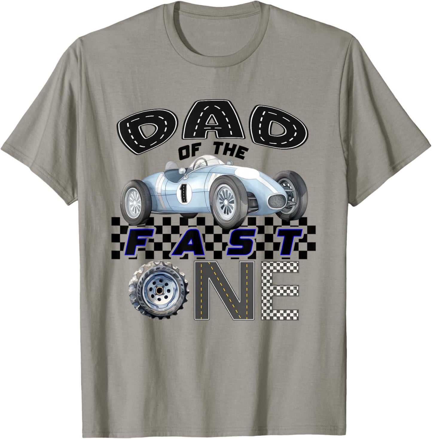Dad of The Fast One Birthday 1st Race Car Family T-Shirt - T-Shirt | Sand